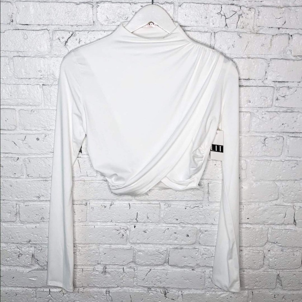 Long Sleeve Mock Neck Crop Top Ivory